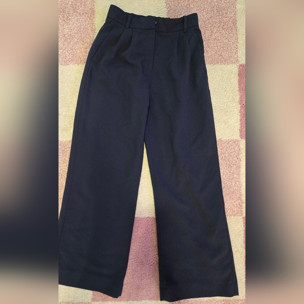 Navy Abercrombie & Fitch High Rise Sloane Tailored Wide Leg Pant 26 short, 26s